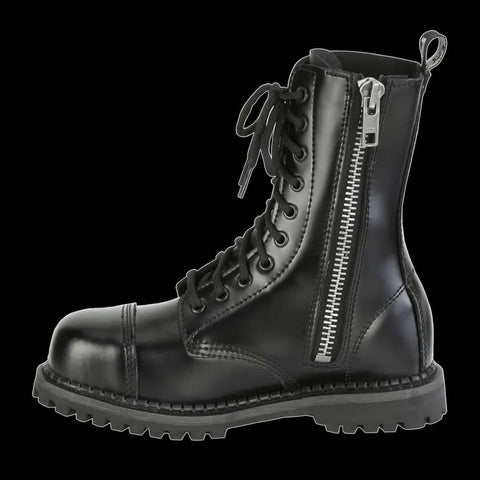 Demonia - Riot 10 Eyelet Black Steel-Toe Boot