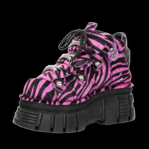 New Rock - Ramona Pink Zebra Platform Ankle Boots