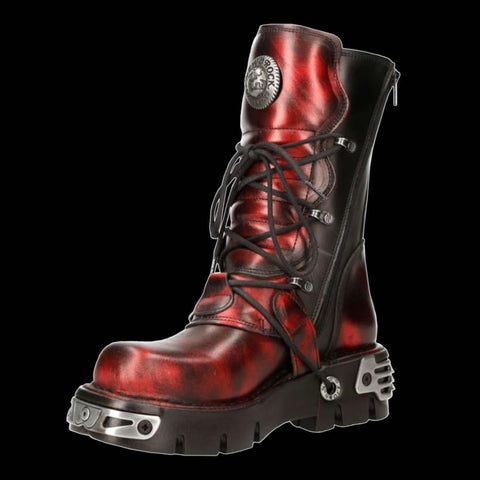 New Rock - Red Metallic Leather Boot