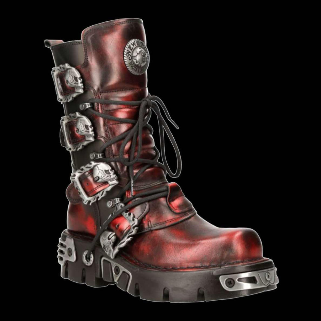 New Rock - Red Metallic Leather Boot